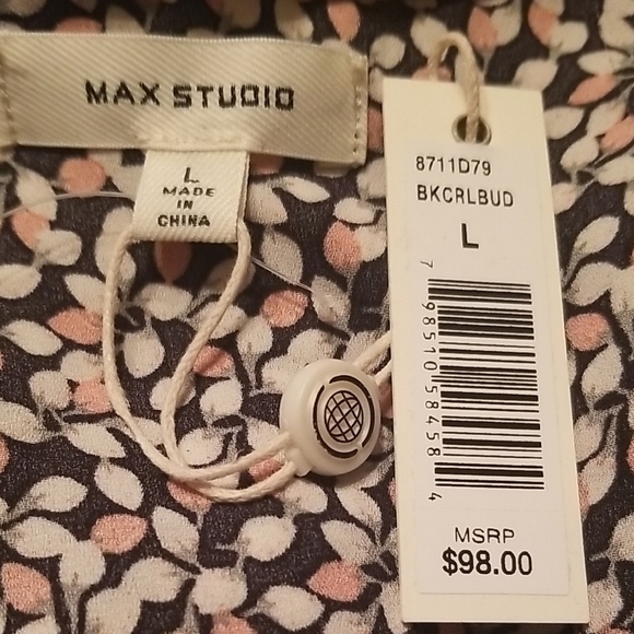 Max Studio Black and White Wrap Blouse with Ruffled Front and Long Sleeves - Picture 2 of 8